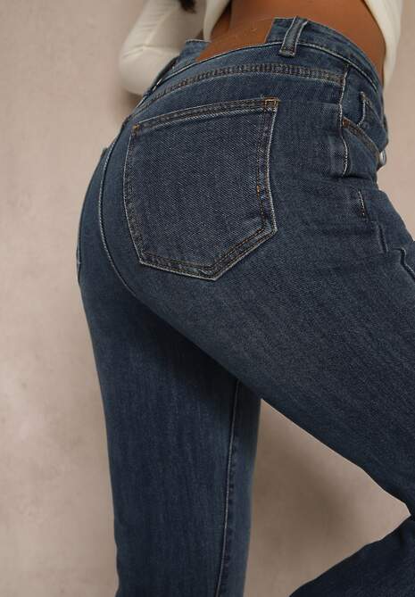 Niebieskie Jeansy z Domieszką Wiskozy o Kroju Flare High Waist Alendria