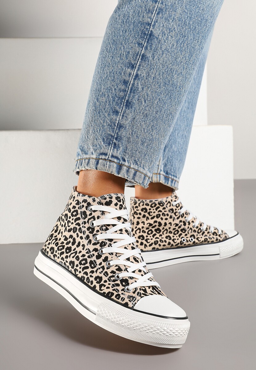 Złote Trampki z Wysoką Tłoczoną Cholewką Willevia