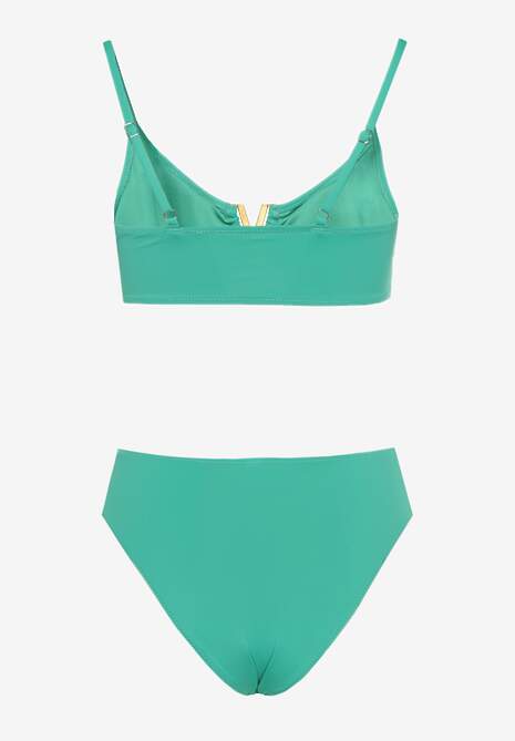 Ciemnozielone Bikini Majtki Figi i Biustonosz Ozdobiony Metaliczną Aplikacją Kinniela