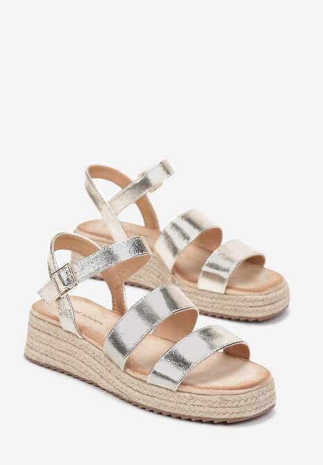 Złote Sandały na Podeszwie ze Sznurkiem i Sprzączką przy Kostce Ishita