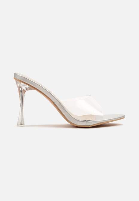 Srebrne Transparentne Klapki na Wysokiej Szpilce Vaprese