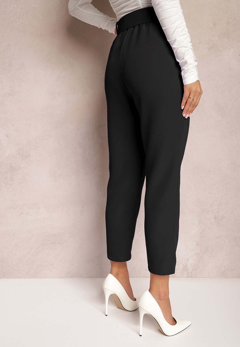 Czarne Spodnie Garniturowe High Waist z Paskiem Wenus