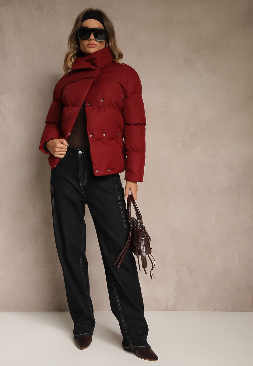 Bordowa Pikowana Kurtka na Napy Elriona