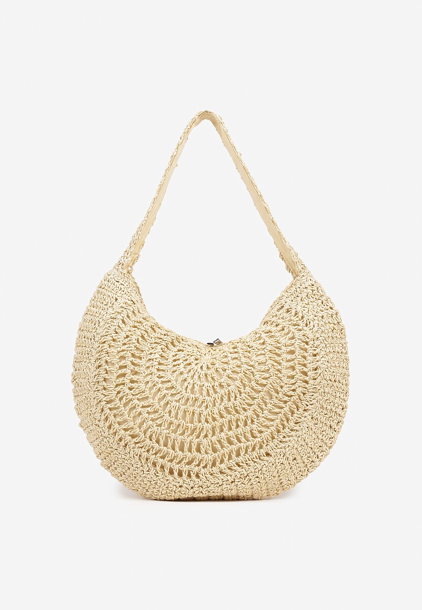 Beżowa Pleciona Torebka na Ramię o Półokrągłym Kształcie Genvia