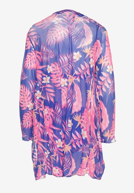 Niebiesko-Różowe Bikini Biustonosz z Wiązaniem i Figi z Dodatkową Siateczkową Narzutką Zarionea