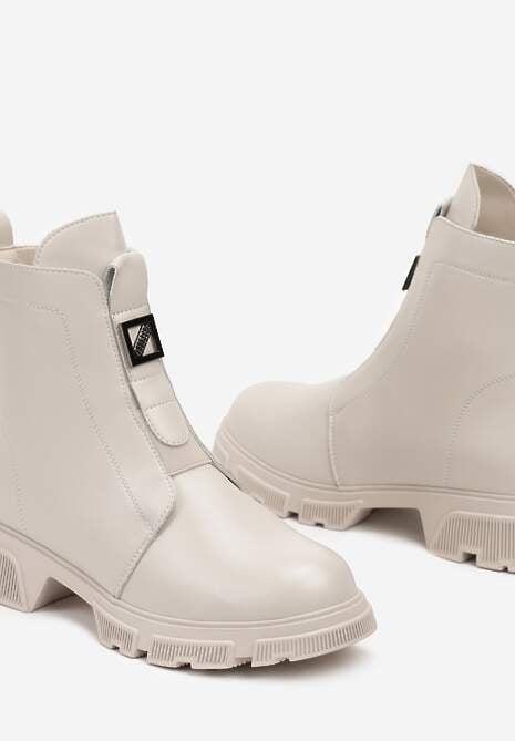 Jasnobeżowe Botki za Kostkę z Metalową Klamerką Junni