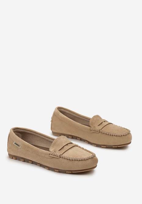 Ciemnobeżowe Płaskie Mokasyny o Klasycznym Fasonie z Przeszyciem Wenniva