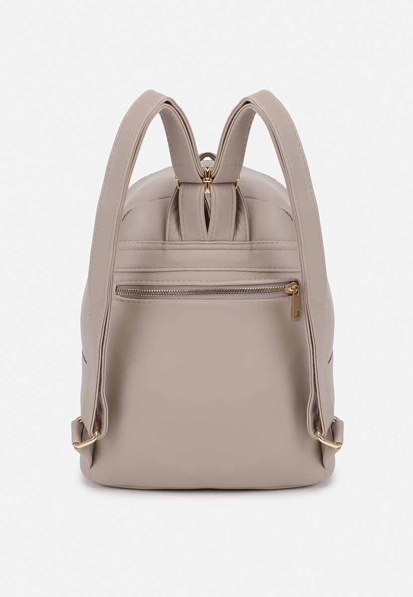 Ciemnobeżowy Casualowy Plecak Ozdobiony Metalicznym Logo i Pikowaniem Jaloedi