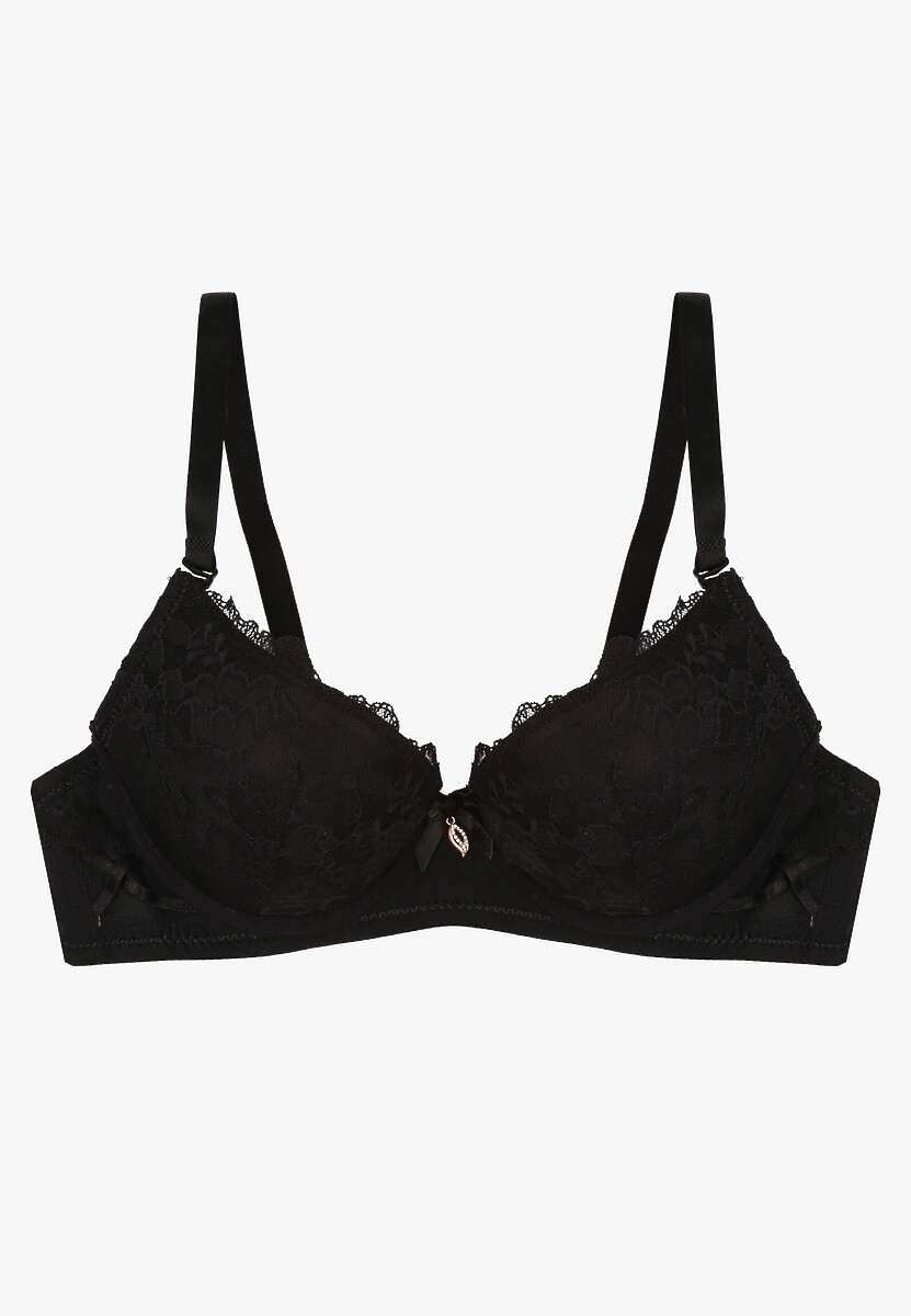 Czarny Biustonosz z Koronką i Kokardką Amirio