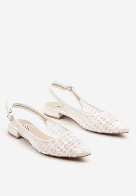 Białe Sandały Typu Slingback z Szydełkowym Zdobieniem Neonessa