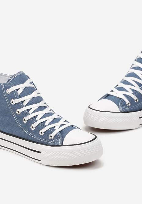 Granatowe Sznurowane Trampki z Cholewką za Kostkę Raniea