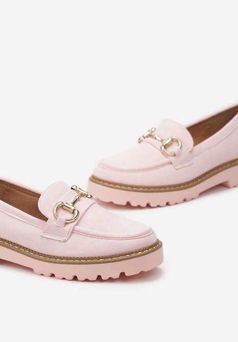 Różowe Mokasyny z Imitacji Zamszu i Ozdobną Klamerką Zanita