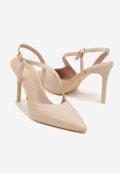 Beżowe Asymetryczne Sandały Vices na Obcasie ze Szpiczastym Noskiem Niriese