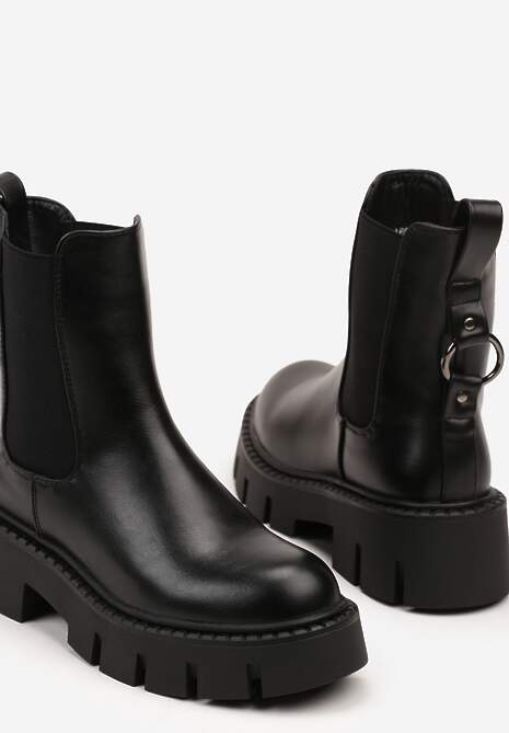 Czarne Botki Vices Sztyblety na Platformie Ozdobione Metaliczną Aplikacją Zaidera