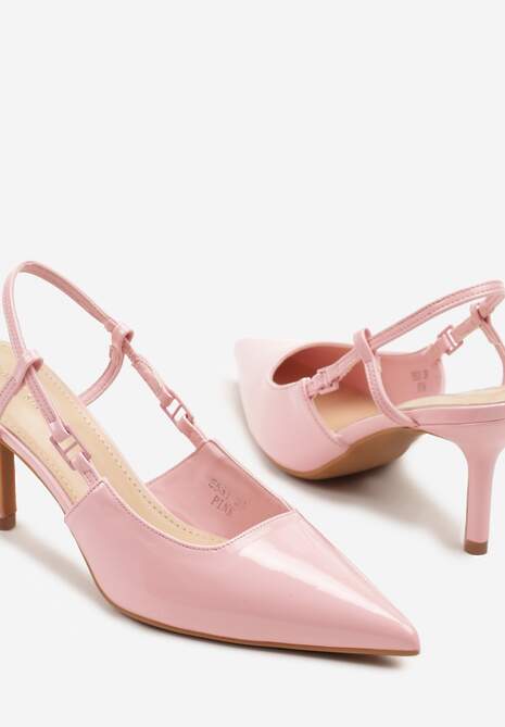 Różowe Lakierowane Sandały na Szpilce ze Spiczastym Noskiem Odelna