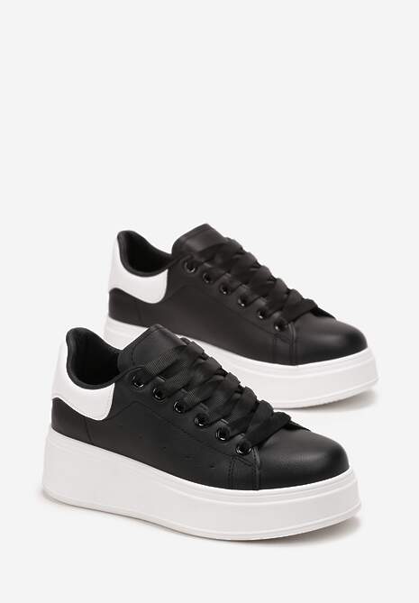 Czarne Sneakersy przed Kostkę na Grubej Podeszwie Arionna