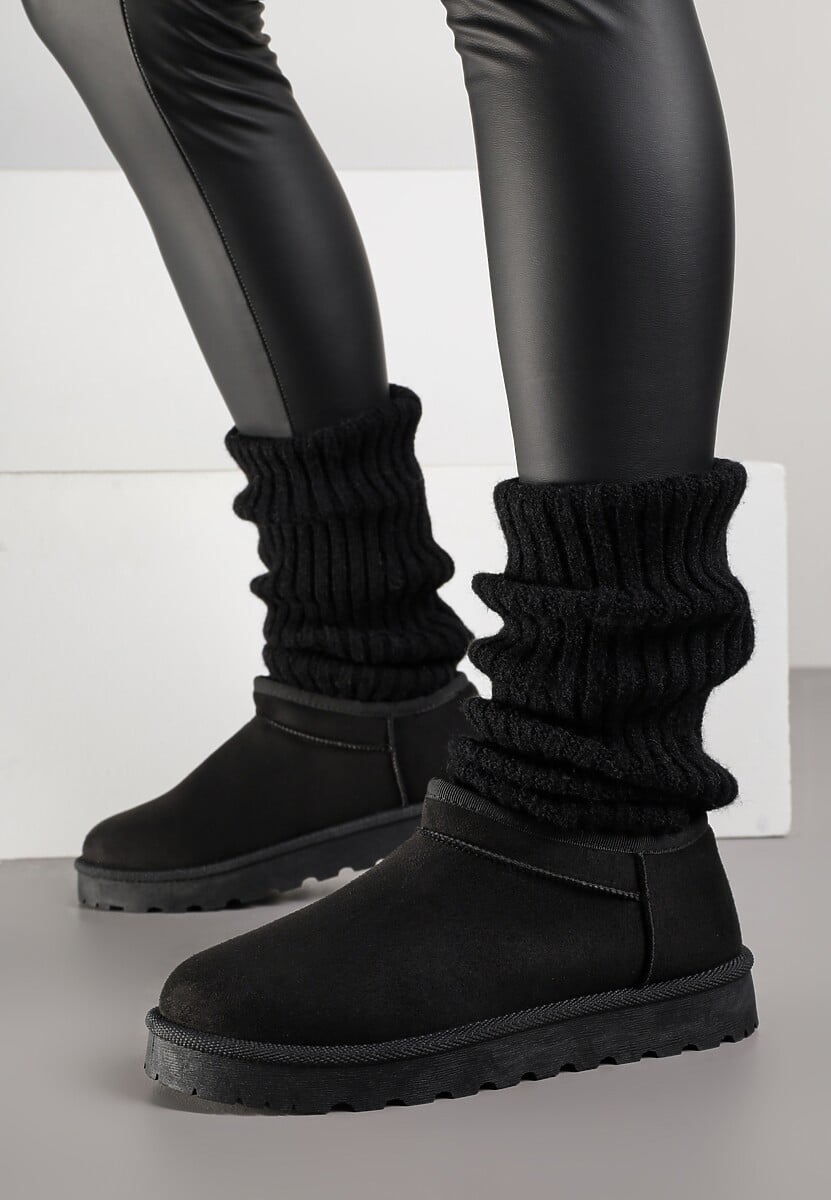 Czarne Niskie Śniegowce o Wsuwanym Fasonie Alodra