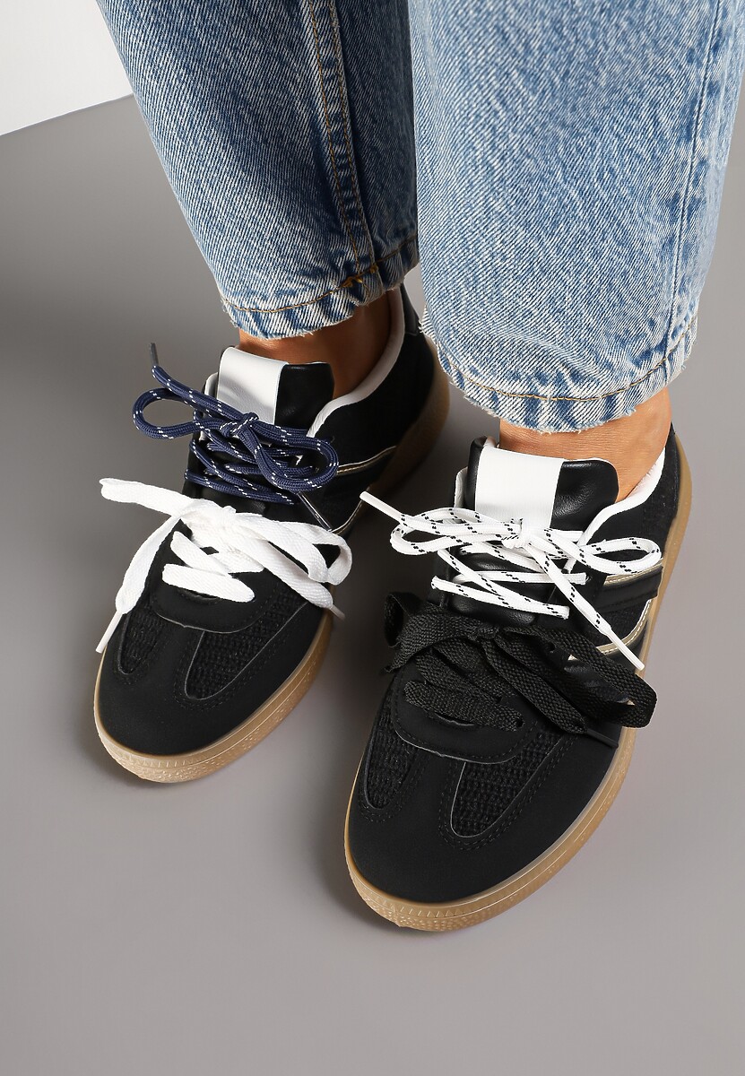 Czarne Sneakersy z Geometrycznymi Paskami i Podwójnym Wiązaniem Florlevi