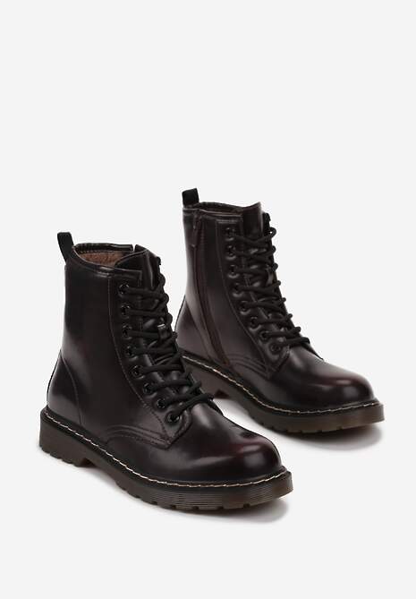 Czerwone Botki Workery na Grubej Podeszwie Inroca