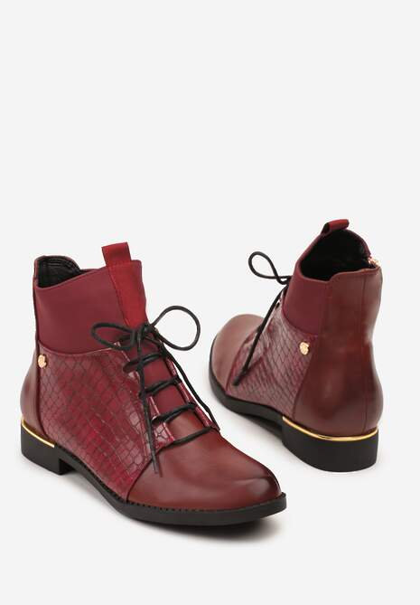 Bordowe Botki Vices w Stylu Trzewików z Motywem Skóry Krokodyla Alirriva