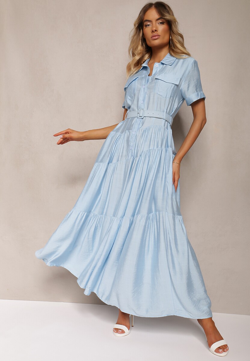 Czarna Rozkloszowana Sukienka z Paskiem w Talii Vimalise