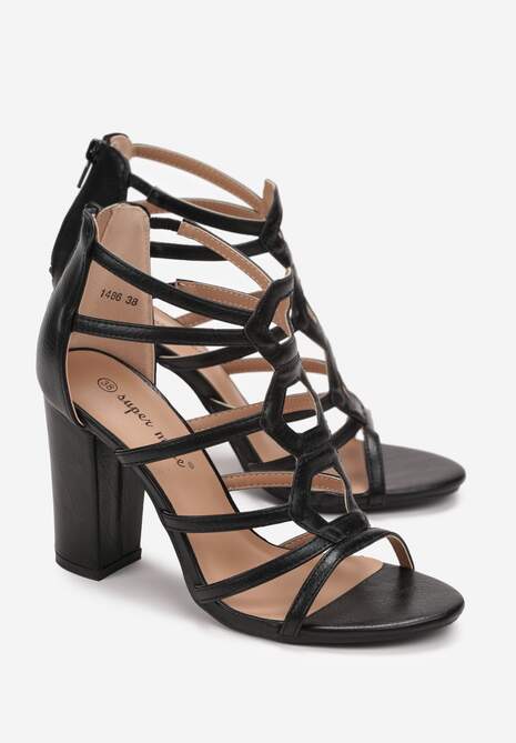 Czarne Sandały na Słupku z Paskami Ocotia