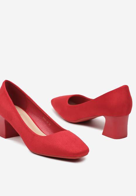 Czerwone Czółenka z Kwadratowym Noskiem na Słupku z Wyściółką z Ekoskóry Nesha