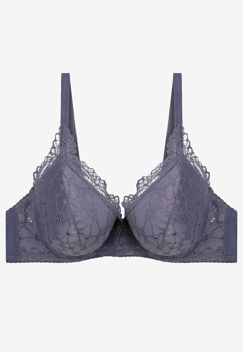 Niebieski Biustonosz z Usztywnianymi Miseczkami Ozdobione Koronką Pillnes