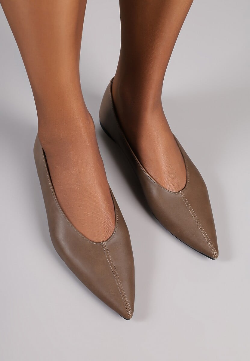 Jasnobrązowe Balerinki Vices z Noskiem w Szpic i Skórzaną Wkładką Belviie