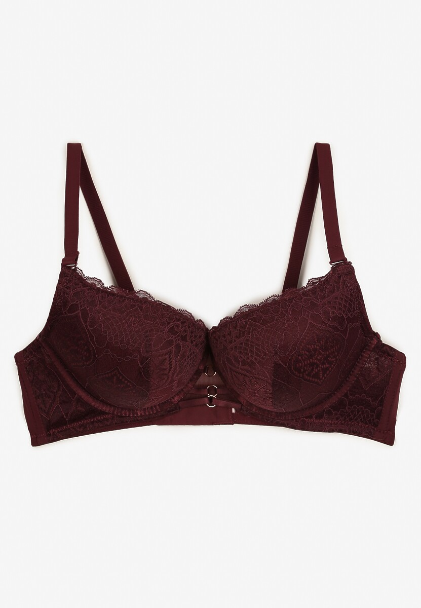 Ciemnofioletowy Elegancki Biustonosz Miseczka C z Koronką i Zapięciem na Haftki Mairiel