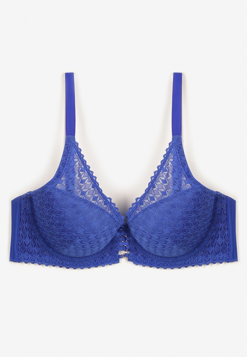 Niebieski Biustonosz z Koronki z Efektem Push-Up Garnena