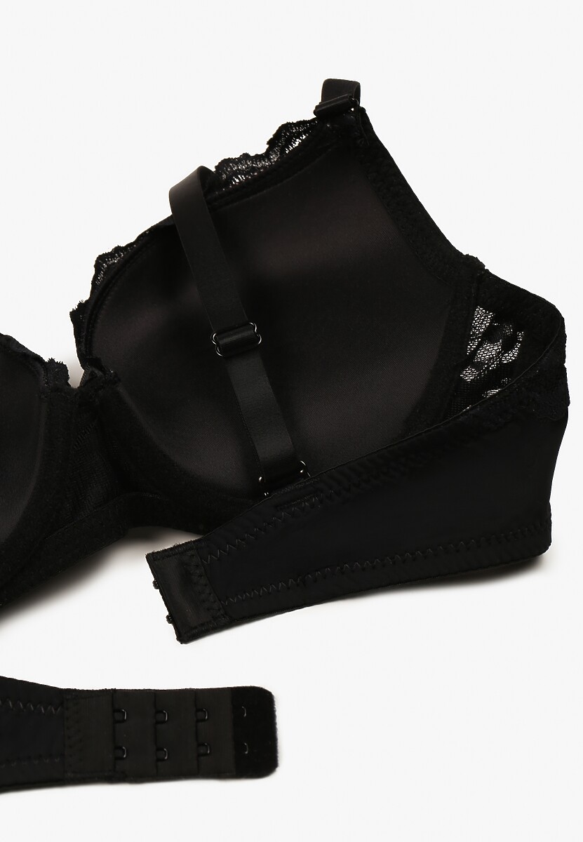 Czarno-Różowy Koronkowy Biustonosz o Kroju Push-Up Neladrith