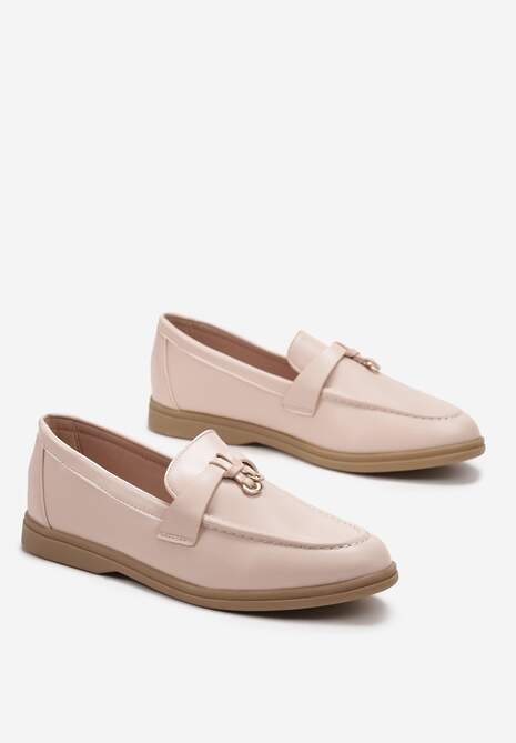 Beżowe Mokasyny z Imitacji Skóry z Minimalistyczną Zawieszką Biaha