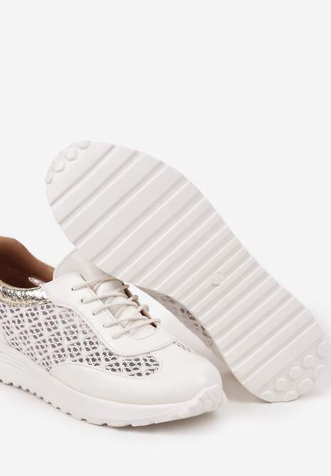Białe Ażurowe Sneakersy na Podeszwie z Metaliczną Wstawką Neomira