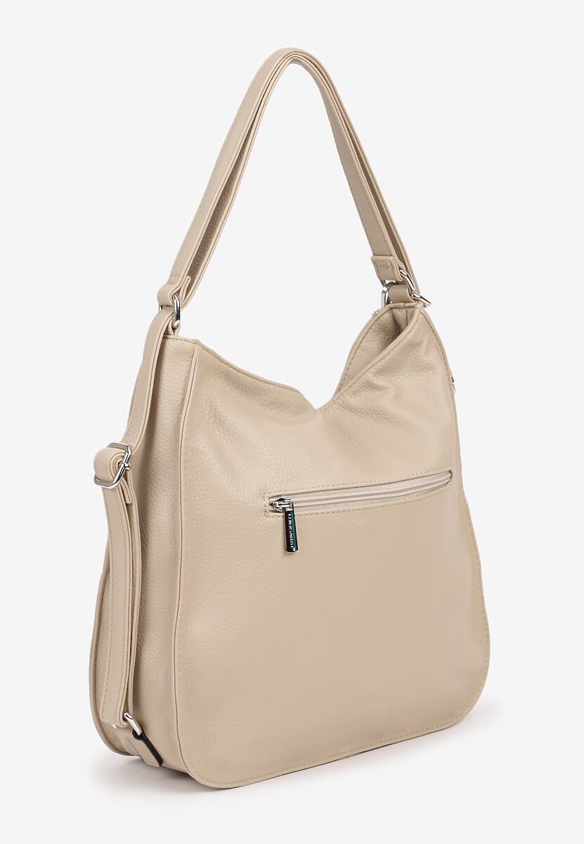 Beżowa Torebka na Ramię z Frędzlami i Suwakami Rivkio