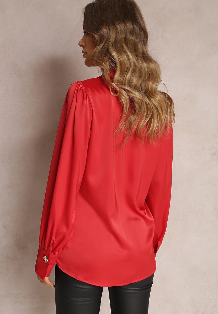 Czerwona Koszula Satynowa na Guziki Liyu