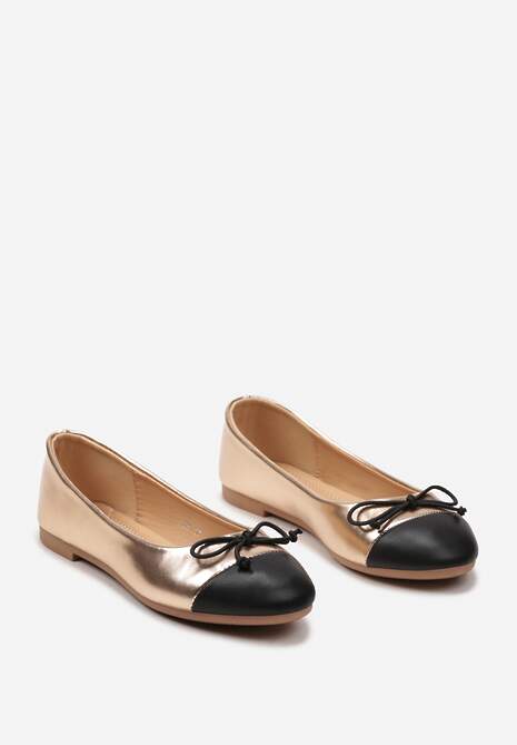 Szampańskie Klasyczne Balerinki z Okrągłym Przodem i Kokardką Engobe