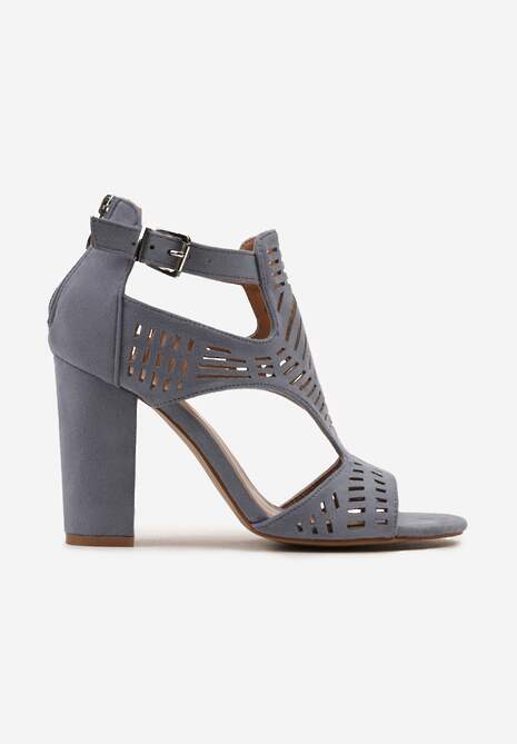 Niebieskie Ażurowe Sandały na Wysokim Słupku ze Sprzączką przy Kostce Votilla