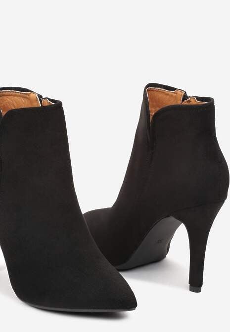 Czarne Botki na Szpilce ze Szpiczastym Noskiem Yegene