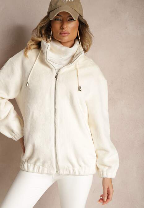 Jasnobeżowa Kurtka ze Stójką z Futerka na Suwak Izanithea