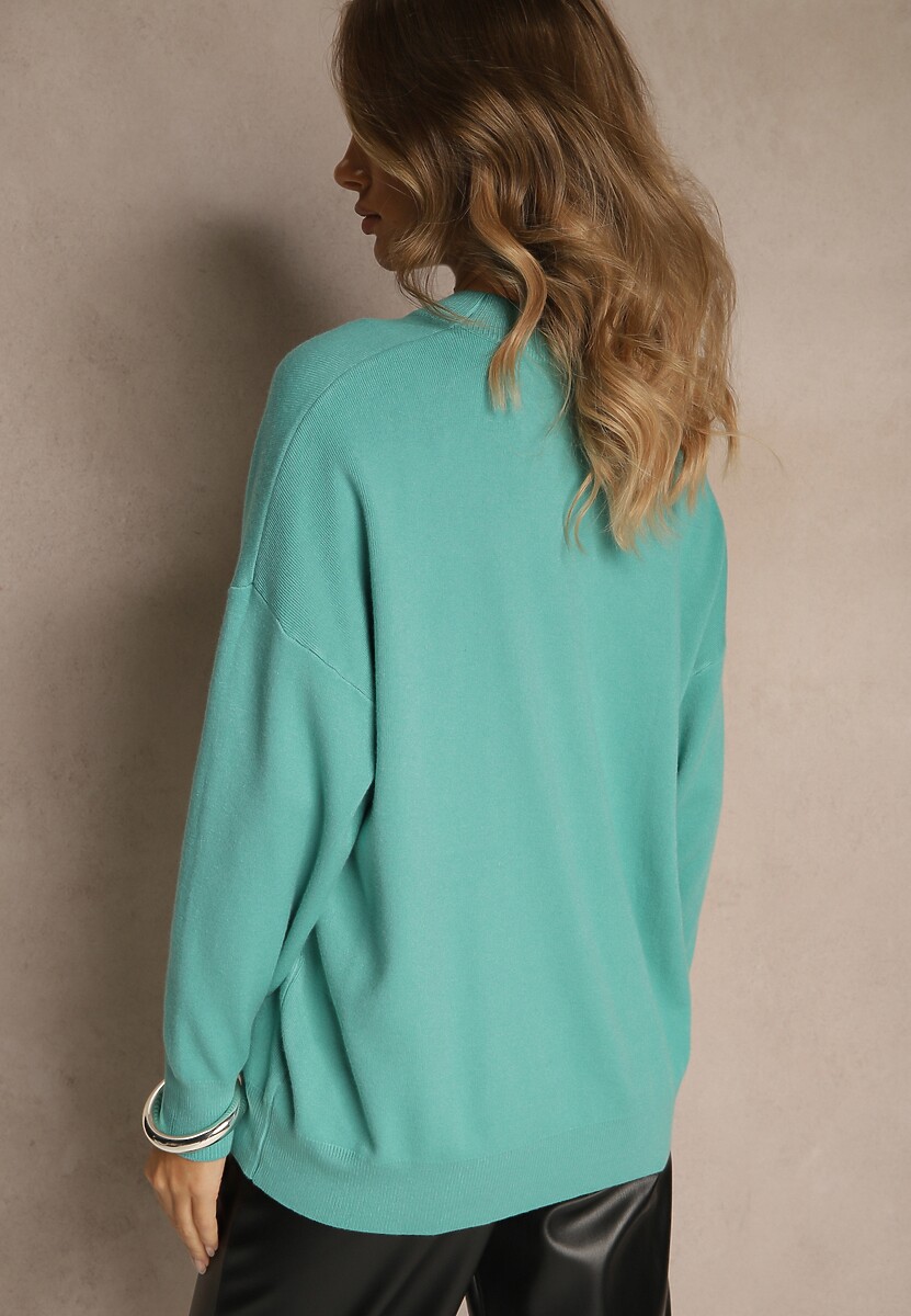 Zielony Nietoperzowy Sweter w Minimalistycznym Stylu Raliava