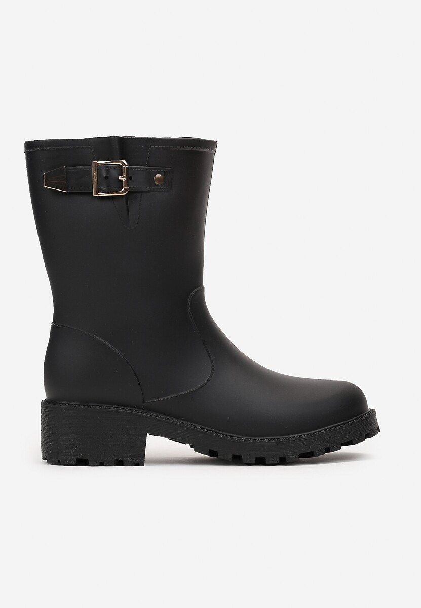 Czarne Kalosze Ozdobione Paskiem i Klamrą Ismini