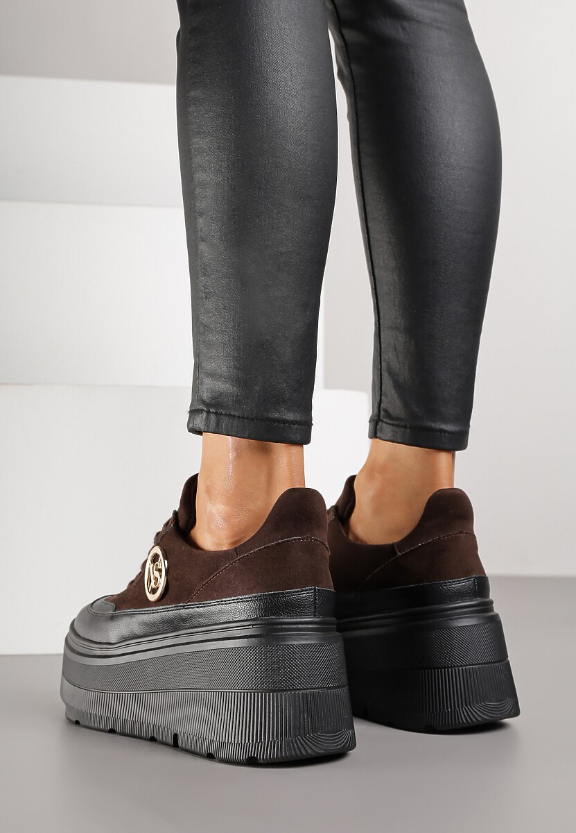 Brązowe Chunky Sneakersy Vices na Platformie z Okrągłym Detalem Sedvira