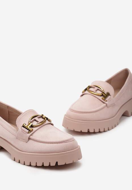 Różowe Mokasyny z Imitacji Zamszu z Geometryczną Klamerką Echonesa