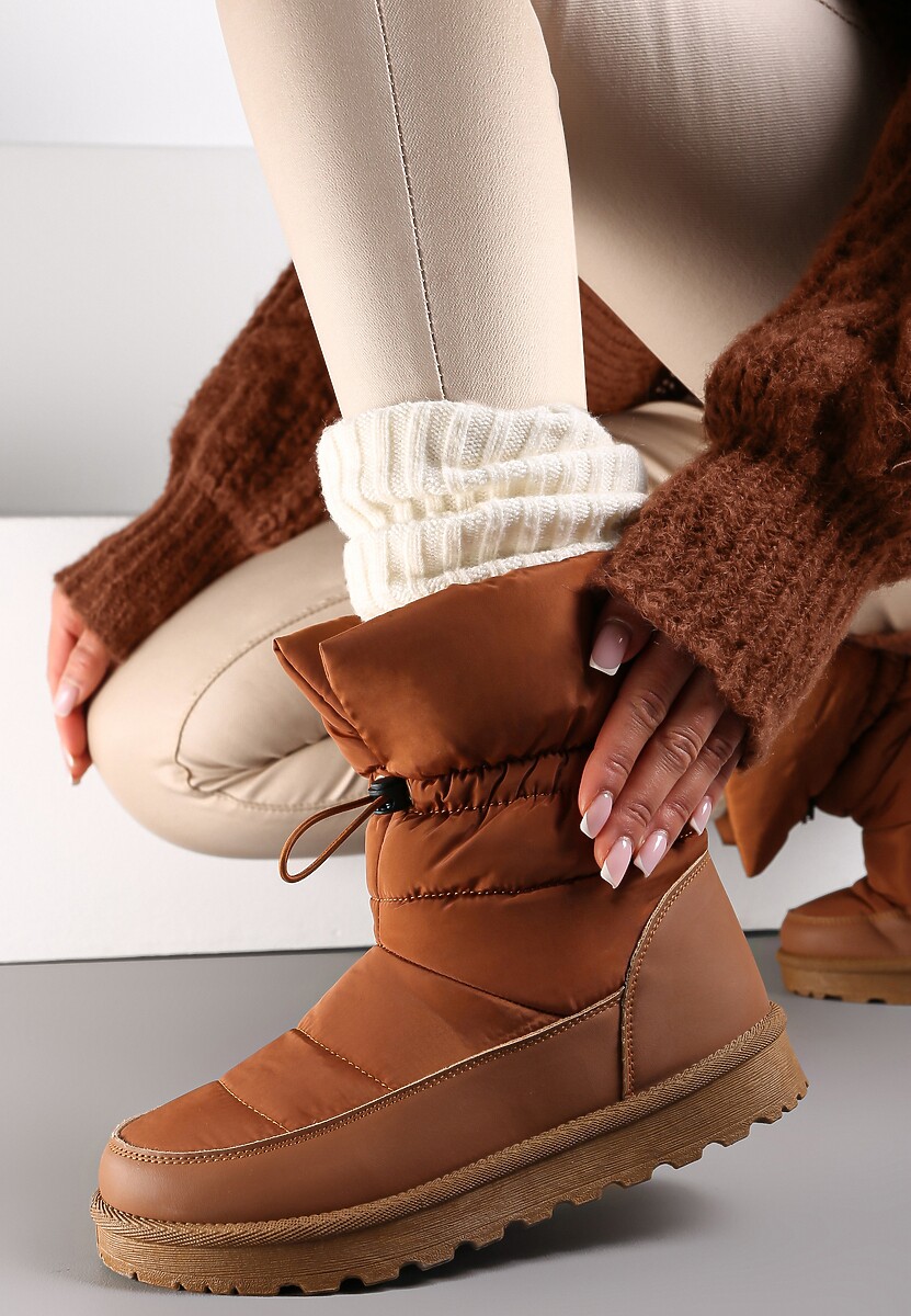 Jasnobrązowe Pikowane Śniegowce z Troczkiem Pehn