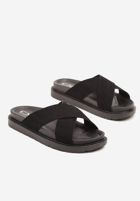 Czarne Klapki Ozdobione Dwoma Paskami Liasuntia