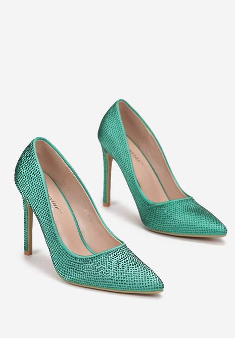 Zielone Satynowe Szpilki z Cyrkoniami Kolfi