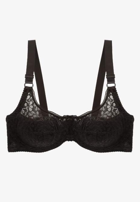 Czarny Koronkowy Biustonosz z Regulowanymi Ramiączkami i Usztywnionymi Miseczkami Vikiitole