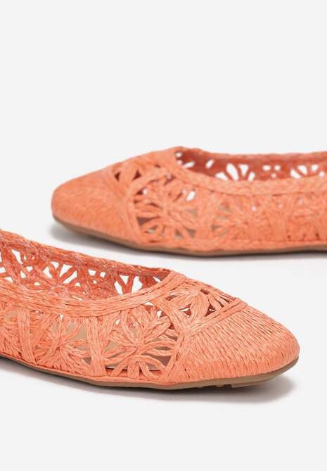 Pomarańczowe Ażurowe Balerinki z Kwadratowym Noskiem Nivono