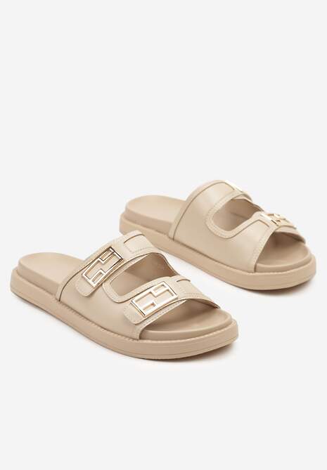 Beżowe Klapki Ozdobione Metaliczną Aplikacją Liavianne